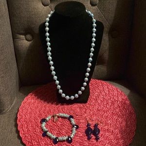 Faux baby blue Pearl and sapphire 3-piece set.